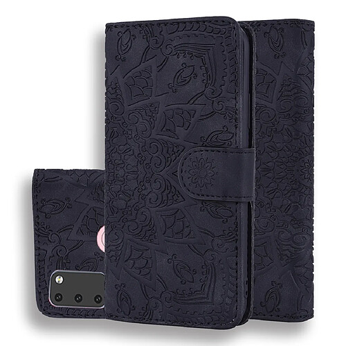 Wewoo Housse Coque Pour Galaxy M30s Motif mollet Mandala Double pliage Design Etui en cuir gaufré avec porte-monnaie et support & fentes cartes Noir