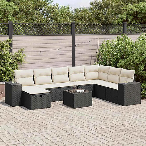 vidaXL Salon de jardin 9 pcs avec coussins noir résine tressée