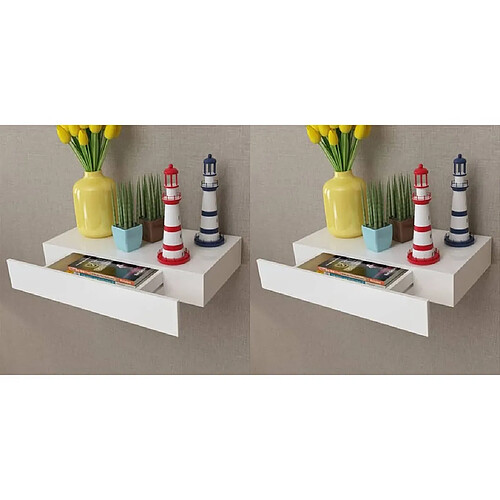 Maison Chic Étagères murales,Étagère Rangement flottate avec tiroirs 2 pcs Blanc 48 cm -MN26893