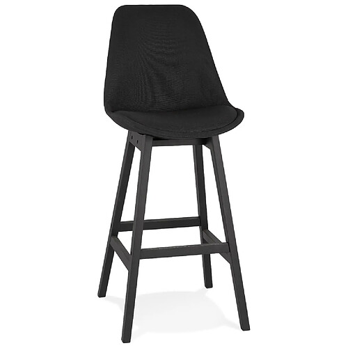 Alterego Tabouret de bar design 'TERESA' en tissu noir et pieds en bois noir