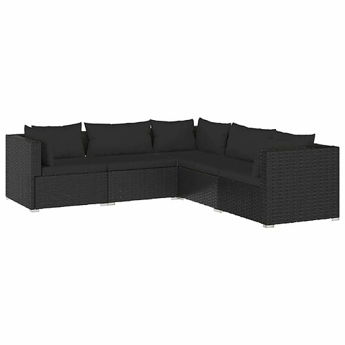 Maison Chic Salon de jardin 5 pcs + coussins - Mobilier/Meubles de jardin - Table et chaises d'extérieur Résine tressée Noir -MN44996