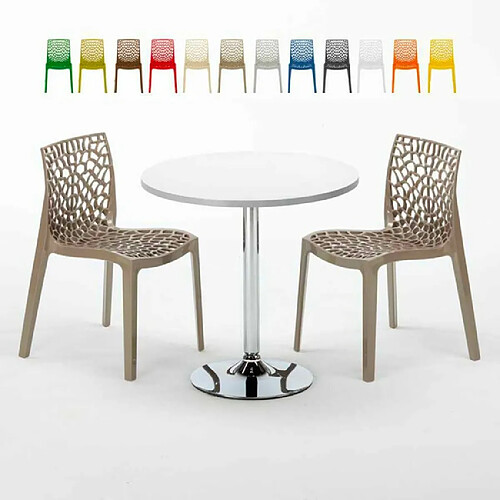 Grand Soleil Table Ronde et 2 Chaises Colorées Set In