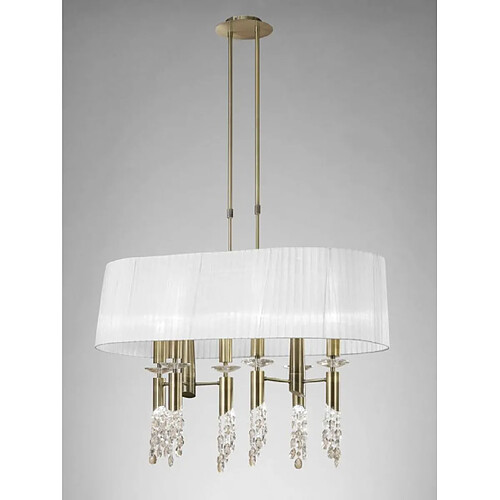 Luminaire Center Suspension Tiffany 6+6 Ampoules E27+G9 ovale, laiton antique avec Abat jour blanc & cristal transaparent