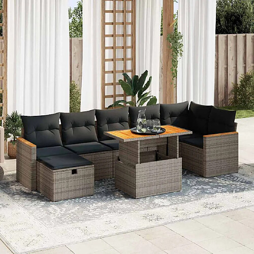 vidaXL Salon de jardin 5 pcs avec coussins gris résine tressée