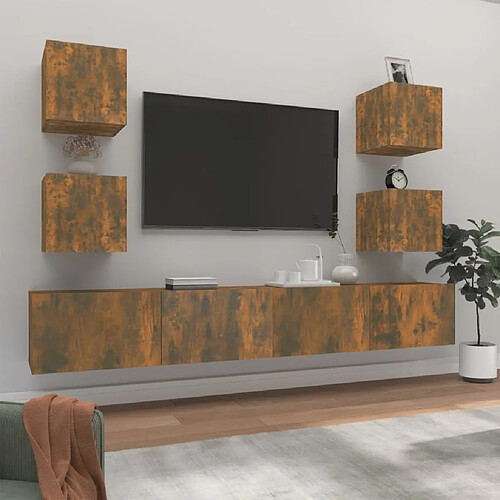 Maison Chic Ensemble de meubles TV 6 pcs | Banc TV Moderne pour salon | Meuble de Rangement - Chêne fumé Bois d'ingénierie -MN76042