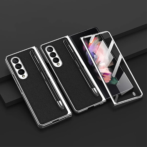 Coque en TPU + PU GKK galvanoplastie avec porte-stylo texture croisée pour votre Samsung Galaxy Z Fold3 5G