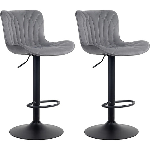 Decoshop26 Lot de 2 tabourets de bar chaises hautes avec coutures décoratives en tissu velours gris pieds en métal noir 10_0004330