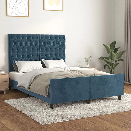 Maison Chic Lit adulte - Cadre Structure de lit avec tête de lit Contemporain Bleu foncé 140x190 cm Velours -MN85982