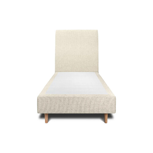 Sommeil de plomb Lit 90x190cm avec tête de lit tapissier tissu et sommier tapissier Beige clair - Hauteur totale : 35cm