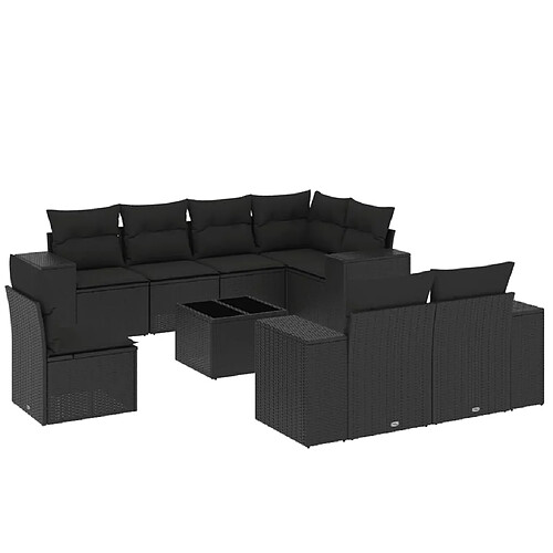 Maison Chic Salon de jardin 9 pcs avec coussins | Ensemble de Table et chaises | Mobilier d'Extérieur noir résine tressée -GKD51818