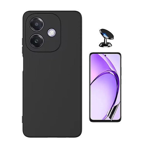 Kit De Film Hydrogel À Coque Complète Avant + Coque En Silicone Liquide + Support Magnétique Phonecare Pour Oppo A3 4G - Noir