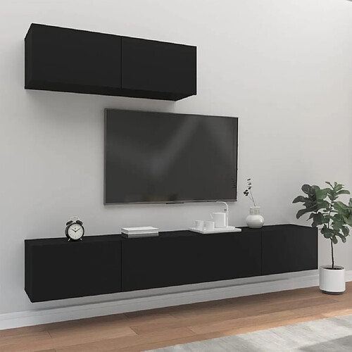 vidaXL Ensemble de meubles TV 3 pcs Noir Bois d'ingénierie