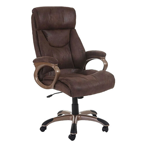 Decoshop26 Fauteuil chaise de bureau sur roulettes pivotante design vintage aspect daim taupe-marron 04_0001776