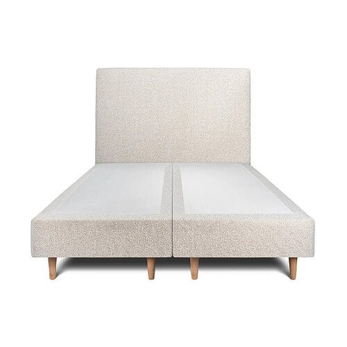 Sommeil de plomb Lit 160x200cm avec tête de lit tapissier bouclette et double sommier tapissier beige - Hauteur totale : 35cm