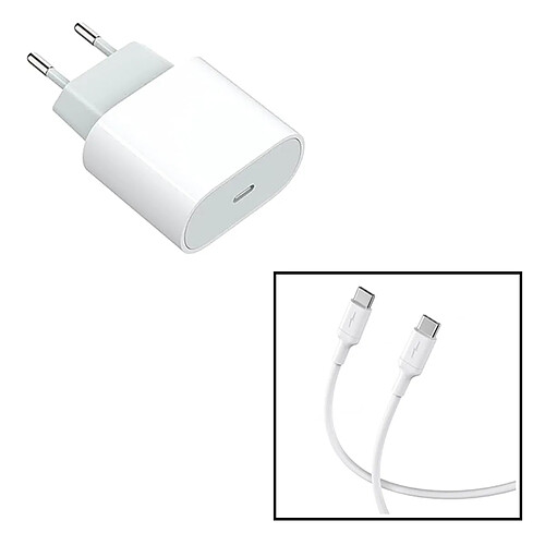 PHONECARE Kit Base Charge Type C FastCharge 20W + Câble de Charge 60W 3.0A 1m Type C Lekus pour Apple iPhone 15 - Blanc