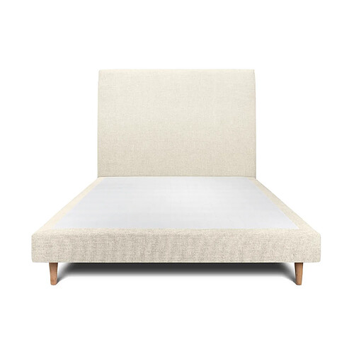 Sommeil de plomb Lit 135x190cm avec tête de lit tapissier tissu et sommier tapissier Beige clair - Hauteur totale : 29cm