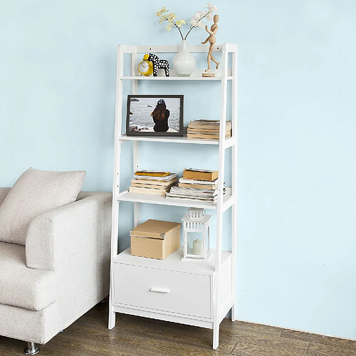 SoBuy FRG116-W Bibliothèque Étagère style échelle de 4 niveaux et 1 tiroir â€“Blanc