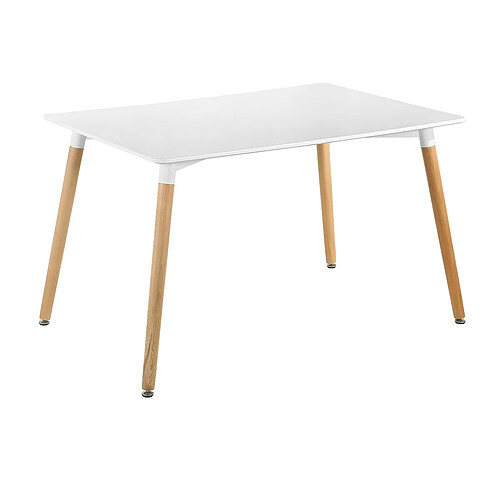 Pegane Table à manger coloris laqué blanc, pieds en bois d'hêtre - longueur 120 x profondeur 80 cm