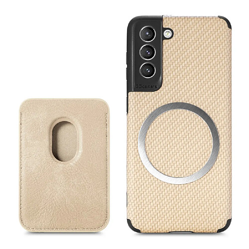 Coque en TPU + PU texture en fibre de carbone, magnétique avec porte-carte kaki pour votre Samsung Galaxy S21 Plus 5G