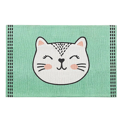 Beliani Tapis enfant motif chat vert 60 x 90 cm HOWRAH