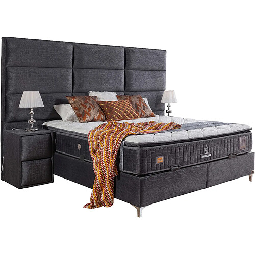 Vivenla Ensemble de lit coffre 160x200 en velours gris avec un matelas à ressorts ensachés 7 zones de confort de la collection MOSCOW