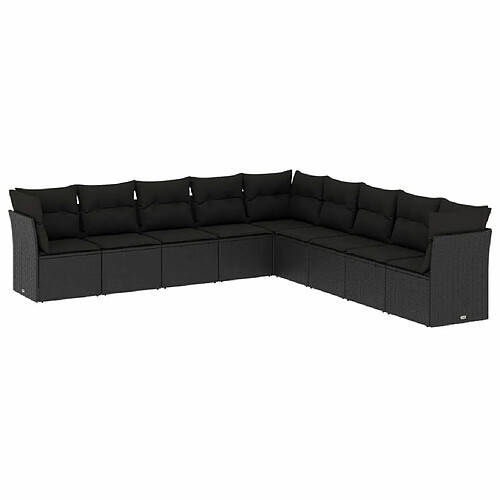 Maison Chic Salon de jardin 9 pcs avec coussins | Ensemble de Table et chaises | Mobilier d'Extérieur noir résine tressée -GKD90857