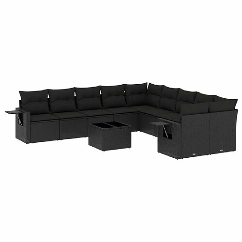 Maison Chic Salon de jardin 11 pcs avec coussins | Ensemble de Table et chaises | Mobilier d'Extérieur noir résine tressée -GKD48301