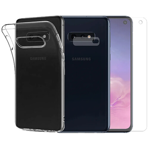 Protection intégrale Verre Trempé pour Samsung Galaxy S10E+Verre Trempé Caméra Arrière+Coque souple silicone transparente-Visiodirect-