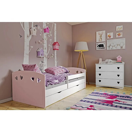 Lit Julie mix rose poudrÃ© tiroir et matelas inclus 180/80