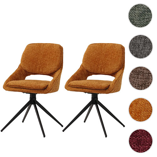 Mendler Lot de 2 chaises de salle à manger HWC-N73, chaise de cuisine, pivotante Auto-Return, tissu/textile chenille (490g/m²) Oeko-Tex ~ ocre-jaune