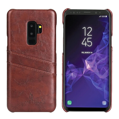 Wewoo Etui en cuir Fierre Shann Retro Oil en cire PU pour Galaxy S9 +, avec emplacements pour cartes (Marron)