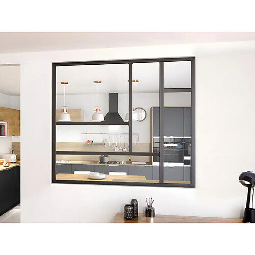 Vente-Unique Verrière atelier design en aluminium thermolaqué 150x130 cm - Noir - ARTENA