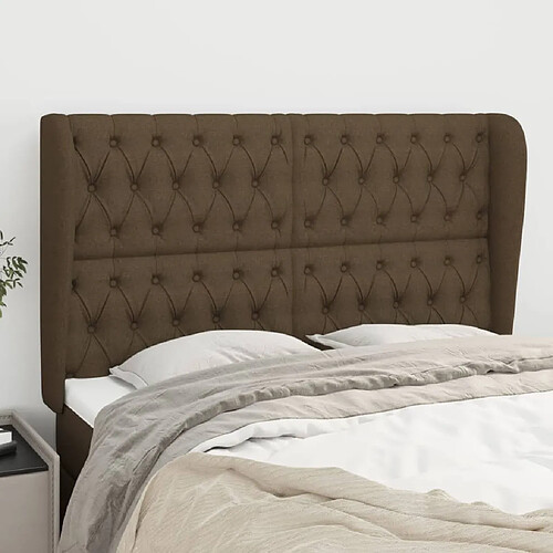 vidaXL Tête de lit avec oreilles Marron foncé 163x23x118/128 cm Tissu