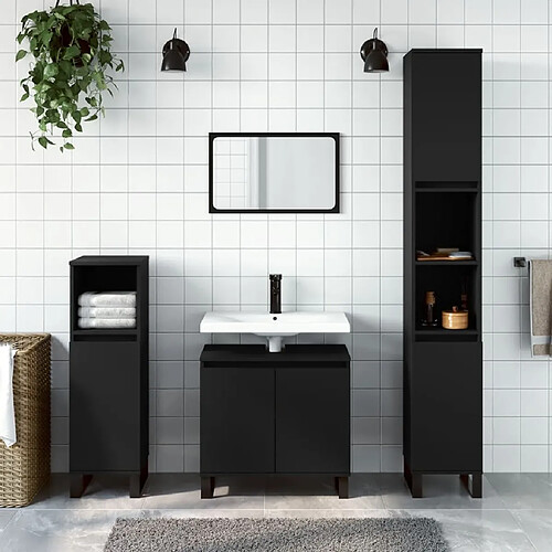 ComfortXL Ensemble De Meubles Salle De Bain 3 Pièces Noir Bois D'ingénierie