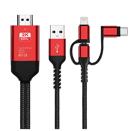 Universal 3 Adaptateur TV pour amplificateur Android avec câble USB type C vers HDMI 1080P à 1 MHL; IOS (rouge)