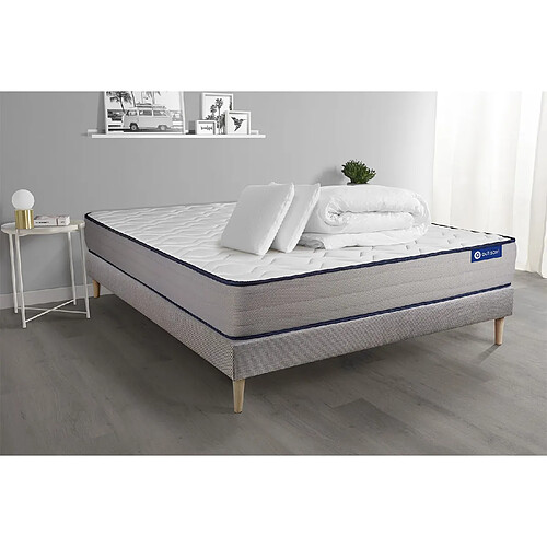 ACTISOM Pack prêt à dormir matelas Mémoire de forme ACTIMEMO FORM 200x200 cm 5zones confort + sommier KIT gris + 2 oreillers+couette