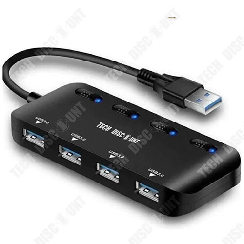 Tech Discount TD® Hub USB 3.0 Multiprise, Multi 4 Ports USB Multiple Ultra Fin avec Voyants de Commutateurs d'alimentation Individuels