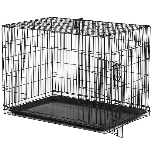 Pawhut Cage caisse de transport pliante pour chien en métal noir 91 x 61 x 67 cm