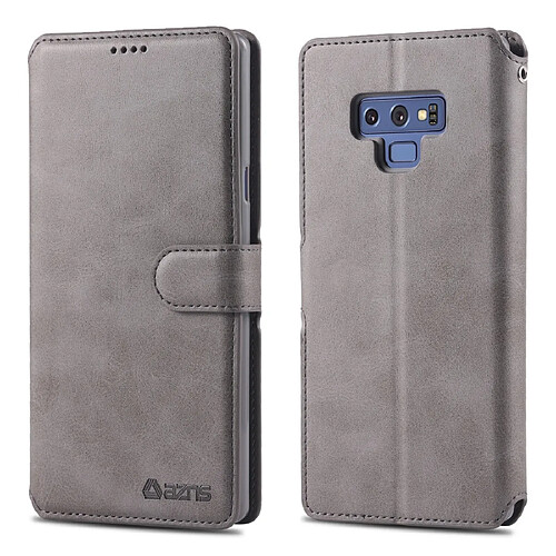 Wewoo Housse Coque Pour Galaxy Note 9 AZNS Texture du mollet Etui en cuir avec rabat horizontal magnétique support et logements cartes et cadre photo Gris