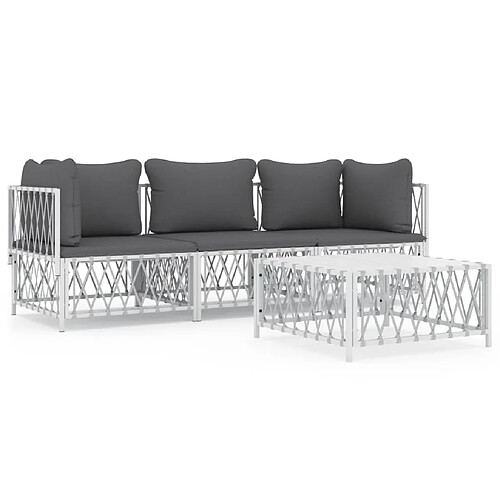 Maison Chic Salon de jardin 4 pcs + coussins - Mobilier/Meubles de jardin - Table et chaises d'extérieur blanc acier -MN95186