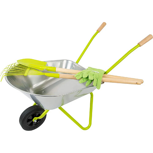 Small Foot brouette avec Outils de Jardin, y Compris Gants, bêche et râteau