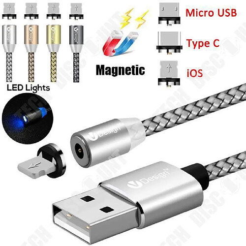 Tech Discount TD® Adaptateur Magnétique Triple- Chargeur de type C micro USB matériau aluminium- Antichocs anticorrosion compatibilité universelle