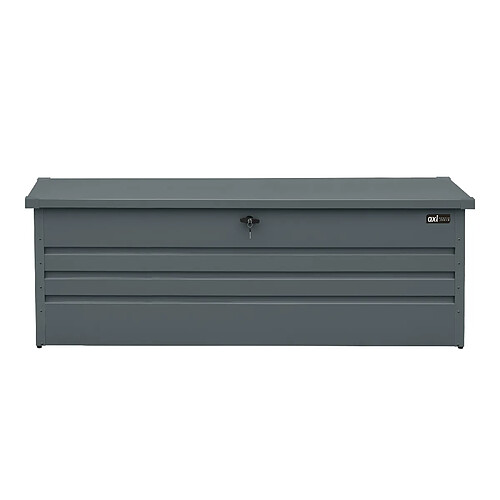 AXI Miles Coffre de jardin en Métal - 1000L, Anthracite - Coffre de rangement extérieur avec fond et serrure - Meuble Exterieur Rangement Outils de Jardinage, Coussins - 185 x 82 x 75 cm.