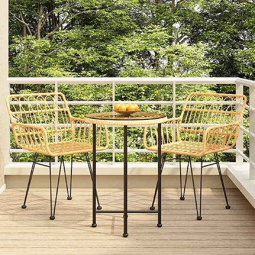 Salle à manger de jardin 3 pcs,Table et chaise à dîner Résine tressée -MN76092