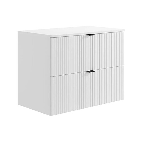 Vente-Unique Meuble sous vasque suspendu strié avec planche - Blanc mat - 80 cm - ZEVINI