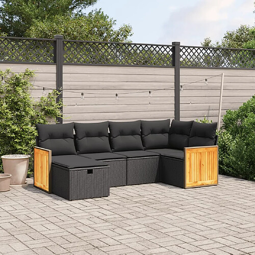 vidaXL Salon de jardin 6 pcs avec coussins noir résine tressée