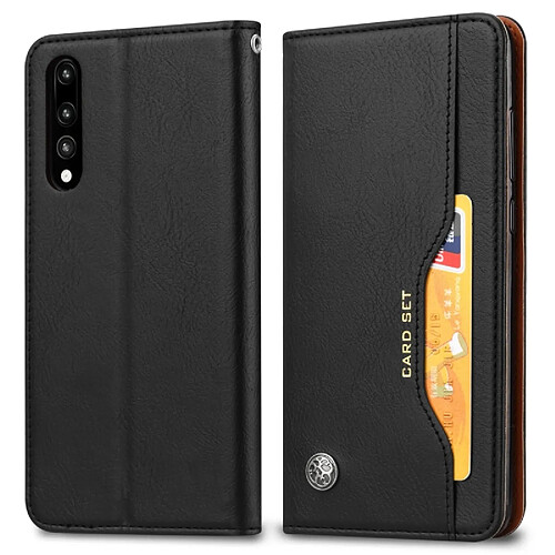 Wewoo Housse Coque Étui en cuir à rabat horizontal avec texture pour la peau Huawei P20avec cadre photoporte-cartesemplacements cartes et porte-monnaie Noir