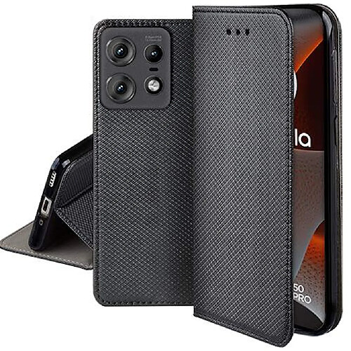 Htdmobiles Housse etui portefeuille avec coque interieure en silicone pour Motorola Edge 50 Pro 5G + film ecran - NOIR MAGNET