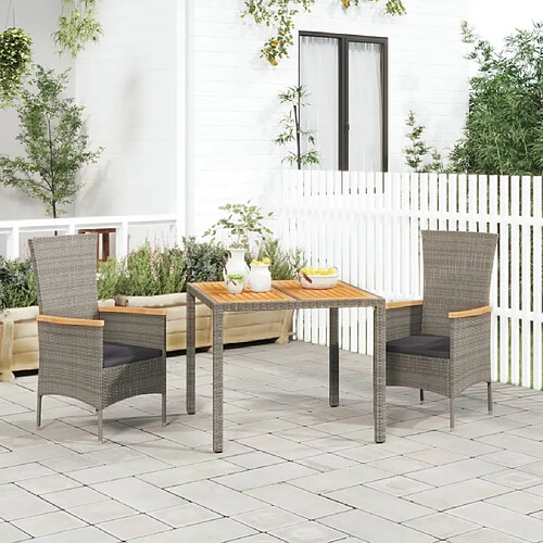 Salle à manger de jardin 3 pcs,Table et chaise à dîner avec coussins Gris -MN23402