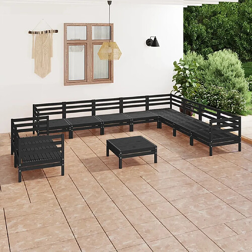 vidaXL Salon de jardin 11 pcs Bois de pin massif Noir